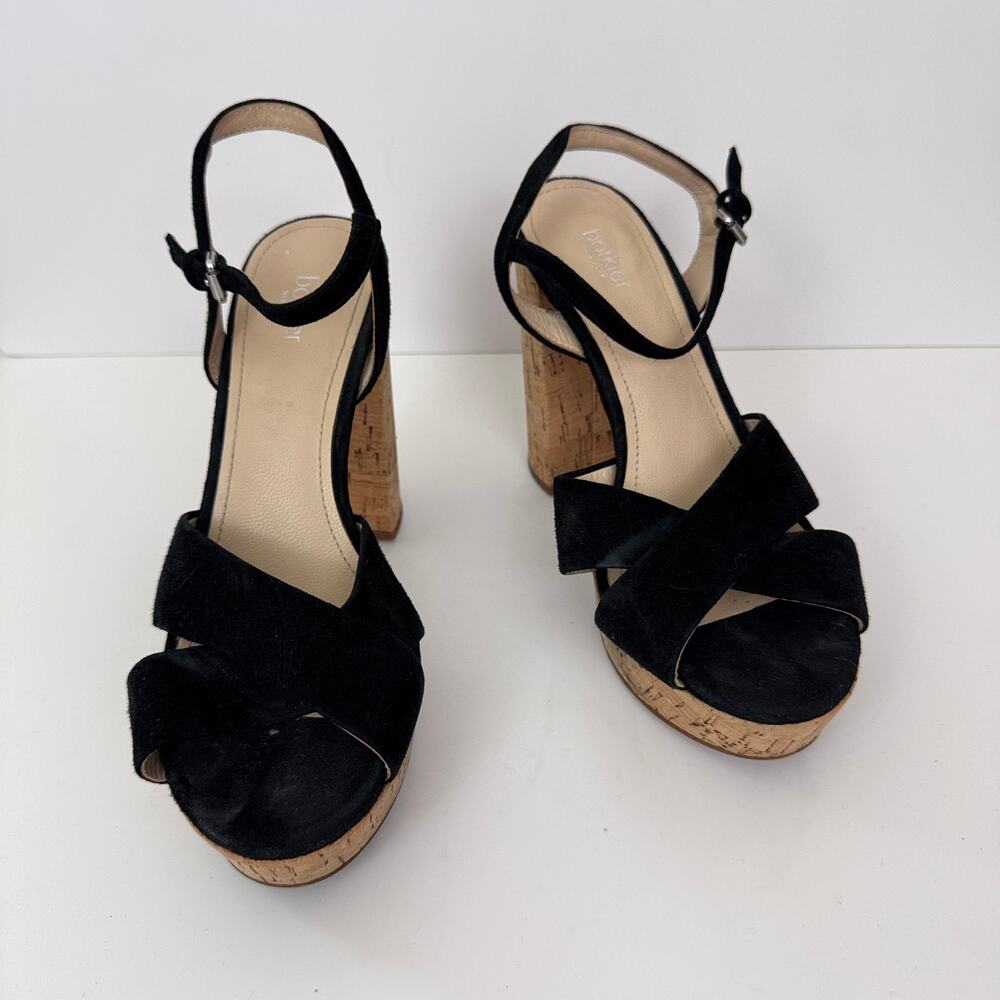 Botkier Womens Plateau Platform Chunky Heeled Sandals Size 6 Suede Neutral Black